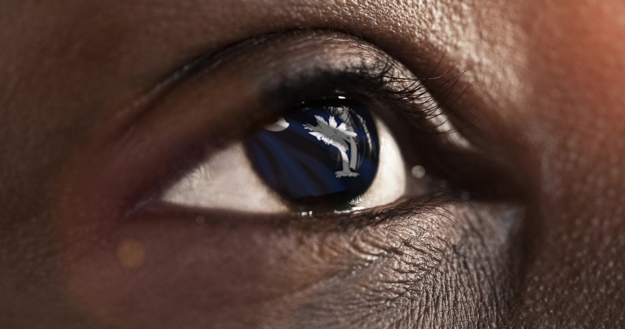 Woman black eye in close up with the flag of South Carolina State in the iris | Shutterstock HD Video #1041440752