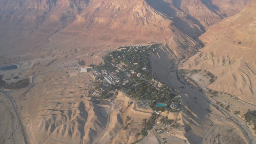 Ein Gedi kibbutz in Israel, 4k aerial drone view