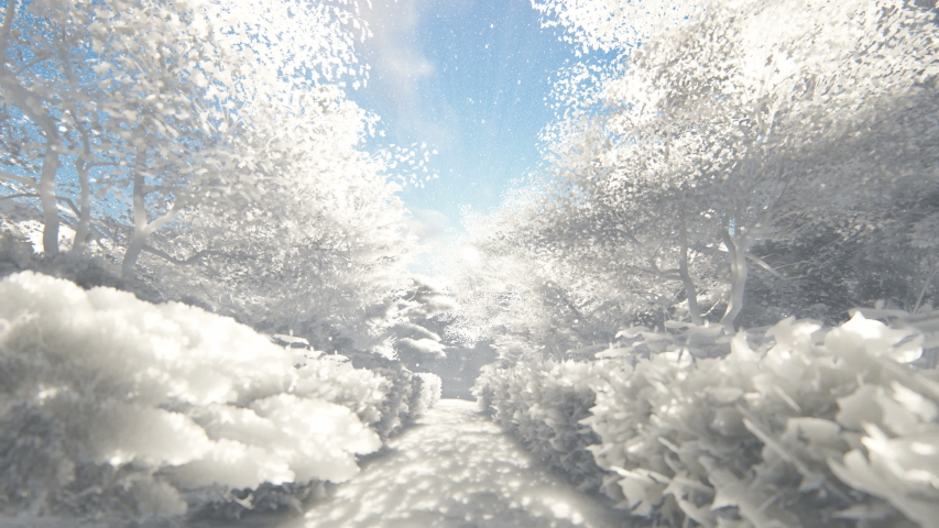 Beautiful japanesse paper garden with sun shinning through blossom cherry trees, 4K