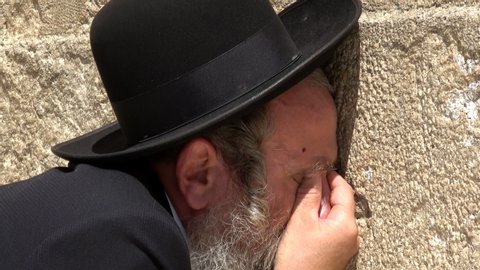 An Orthodox Jew praying at the Wailing Wall in Jerusalem Israel. September 2019