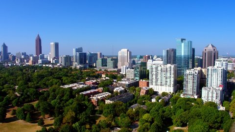 Gorgeous Atlanta Georgia Skyline, Sunny Day, 4K Aerial Drone