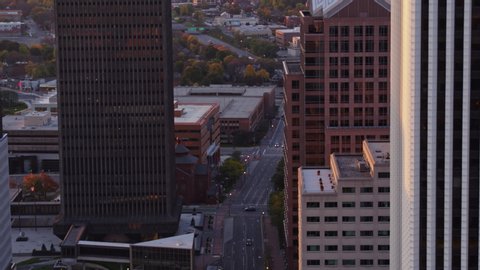 Rochester New York Aerial v33 Downtown cityscape panning birdseye at sunrise - October 2017