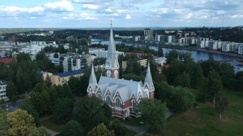Evangelical Lutheran Church. Panoramic view of Joensuu, Finland