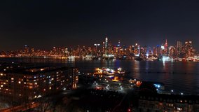 Midtown Manhattan skyline at night in New York City timelapse