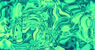 Liquid metal waving marble texture moving background. Animated hologram plasma motion graphic. Abstract green waving fluid flow animation 4k video