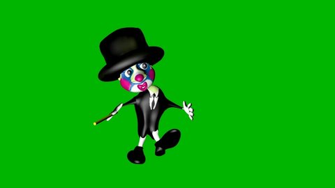 Clown. Bright. Cheerful. Funny. Dances. cartoon, cartoon film, animated film. 3D video. Chroma key. 3D rendering.