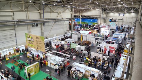 KIEV, UKRAINE, OCTOBER 30, 2019: People at agricultural exhibition in International Exhibition Center in Kiev, Ukraine