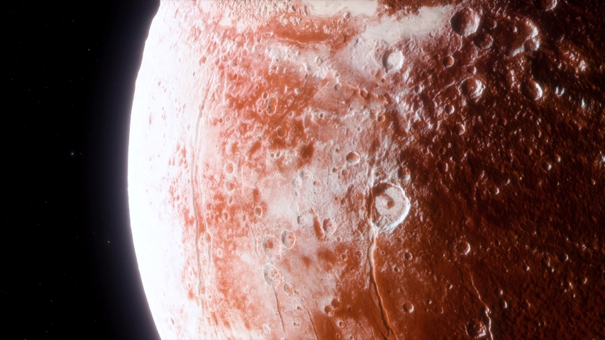 Beautiful View of dwarf planet Pluto from Space. Cinematic animation of planet Pluton 