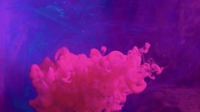 Fume motion. Magic haze. Magenta pink steam flow on blur purple blue background for title.