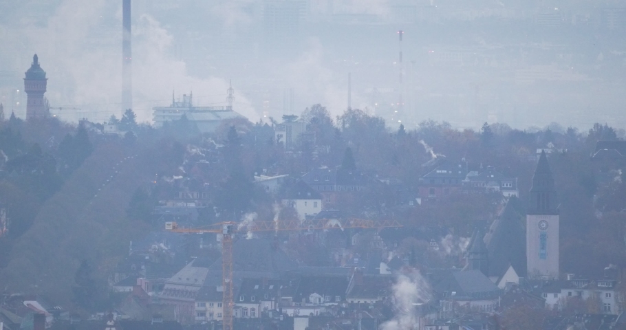 City of Wiesbaden in the Early Morning Haze on a Cold Winter Morning
