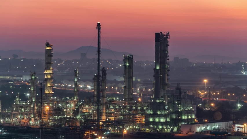 Timelap Zoom in Oil refinery industry on Morning light | Shutterstock HD Video #1041578356