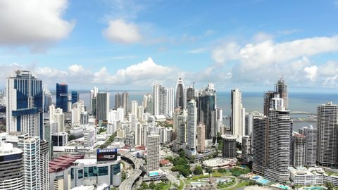 Panama City / Panama - 03 14 2019: Aerial view of Panama city skyline