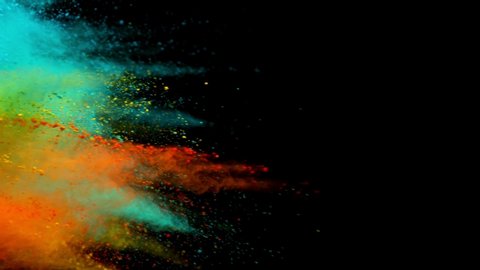 Super Slowmotion Shot of Side Color Powder Explosion Isolated on Black Background at 1000fps.