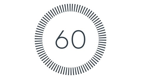 Minimal countdown one minute animation from 60 to 0 seconds. Modern flat design with animation on white background. High quality 4K video.