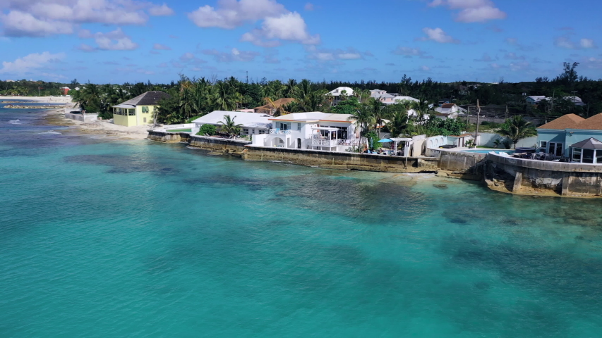 Aerial: Waterfront Homes in the Bahamas and Lovely Blue Water - Nassau, Bahamas