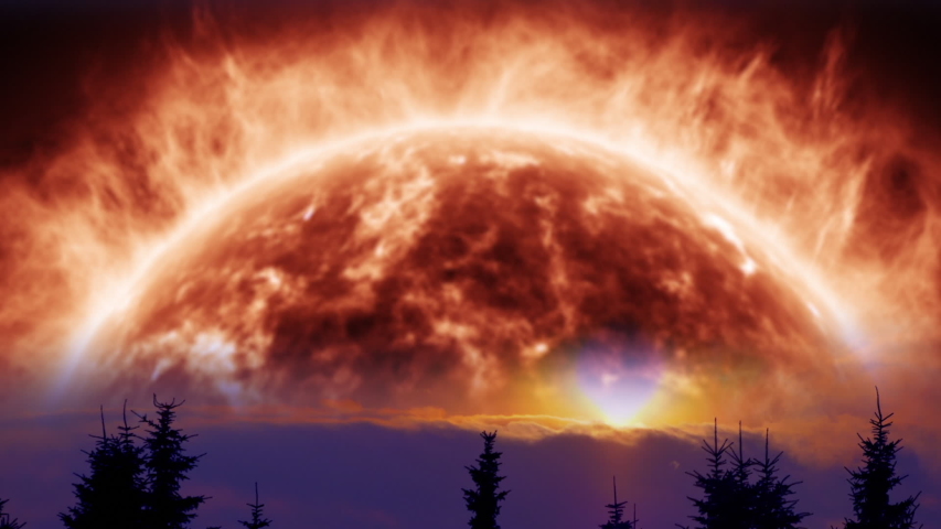 Unreal sunset. Judgment Day. Thermonuclear reaction. The star is a killer. Giant meteorite enters the dense atmosphere