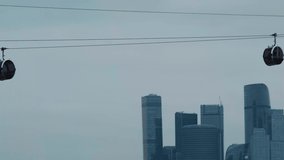 Cable Car Trip in Modern City, High Rises and Skyscrapers in the Background, Blue Grey Sky, Slow Motion - Powered by Shutterstock - Get 15% off with code: PIKWIZARD15