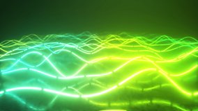 Futuristic neon glowing surface made of bright lines. Abstract motion background. Ultraviolet signal spectrum, laser show, energy, sound vibrations and waves. Seamless loop 3d render - Powered by Shutterstock - Get 15% off with code: PIKWIZARD15
