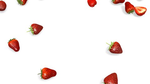 Strawberries falling to the surface