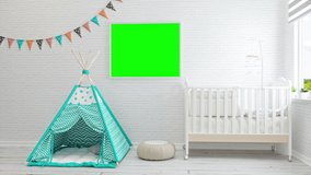 Empty Picture Frame On Wall in Baby Room - 3d Rendering