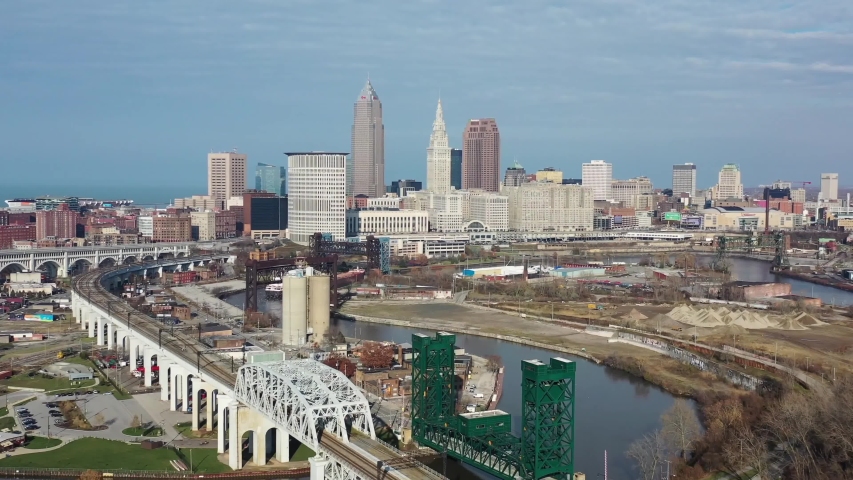 Aerial video of Cleveland in Ohio taken by drone camera