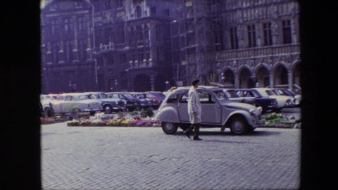 BRUSSELS BELGIUM-1967: Pan Street Parking Lot Vintage Car Beetle Vw Volkswagen
