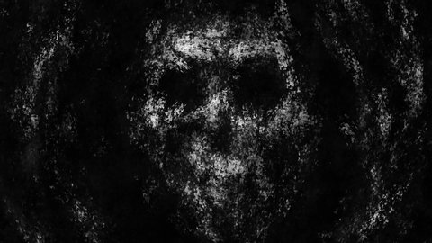 Spooky human face rises from mud and screams drowning. 2D animation horror fantasy genre. Scary animated short film. Gloomy nightmares for Halloween. Video clip in black and white background color.