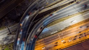 Birds eye view hyperlapse of the entrance in Lincoln Tunnel in Weehawken, NJ at night.