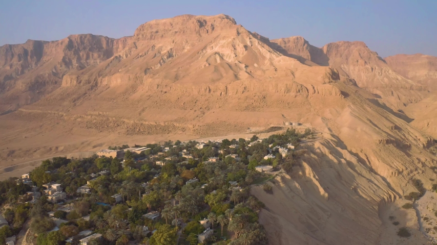 Ein Gedi kibbutz in Israel, 4k aerial drone view