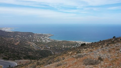 Beautiful aerial view of the Greek island of Crete. Sea view, mountains on Crete 2019