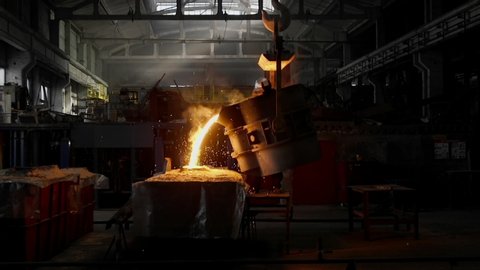 Iron And Steel Works. Pouring Of Molten Iron. metal industry, molten metal, glowing steel, industry, molten steel, melting steel, metallurgical plant, red-hot metal, manufacturing, hot metal