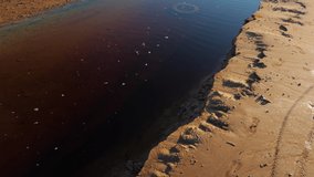 4k video. Camera Moving shoot. Mountains and rivers of colors in Rio Tinto. Red River, Sierra Morena, Huelva, Andalucia, Spain, Europe