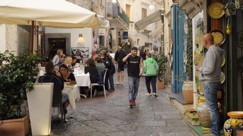 Vietri sul Mare, Italy, 19 november 2011: People in picturesque streets of Vietri Sul Mare. Amalfi coast,Italy-slow motion