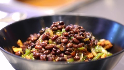 Kidney beans rice bowl.closeup shot of freshly cooked rice and kidney beans in bowl.