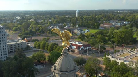 Jackson, Mississippi, / USA - August 24, 2019: The Mississippi Capitol Building in Jackson, 4K Aerial Drone