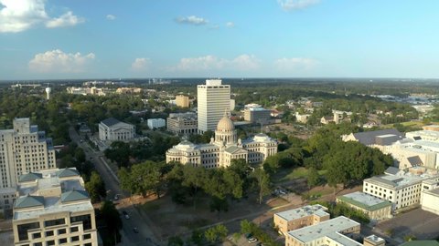 Mississippi Capitol Building in Jackson, Cityscape by 4K Aerial Drone