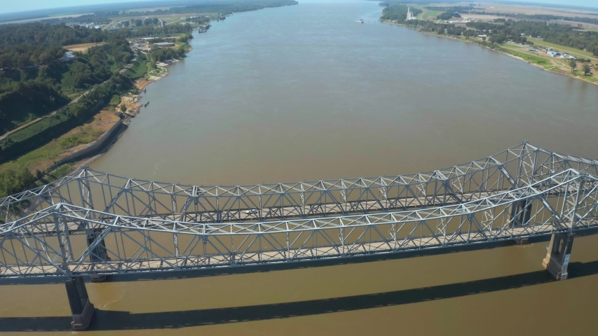 Aerial Drone Above Natchez–Vidalia Bridge in Natchez Mississippi