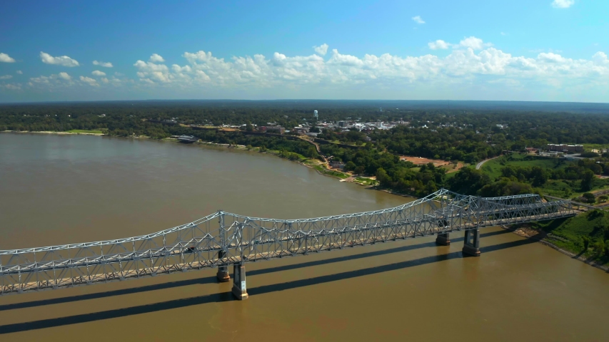 Aerial Drone Above Natchez–Vidalia Bridge in Natchez Mississippi