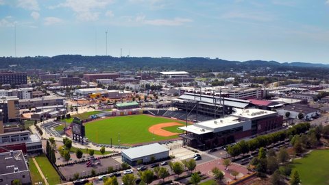 Birmingham, Alabama / USA - August 29, 2019: Aerial Drone: Birmingham Alabama Baseball Stadium, Rickwood Field