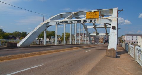 Montgomery, Alabama / USA - August 29, 2019: Establishing, Edmund Pettus Bridge From Selma to Montgomery Alabama