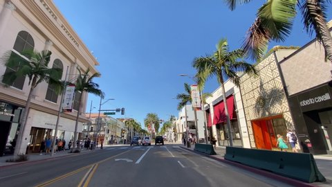 Los Angeles, CA, USA - 09/12/2017: Beverly Hills Rodeo Drive Driving. In the heart of Beverly Hills, three blocks of Rodeo Drive are home to the epicenter of luxury, fashion and lifestyle