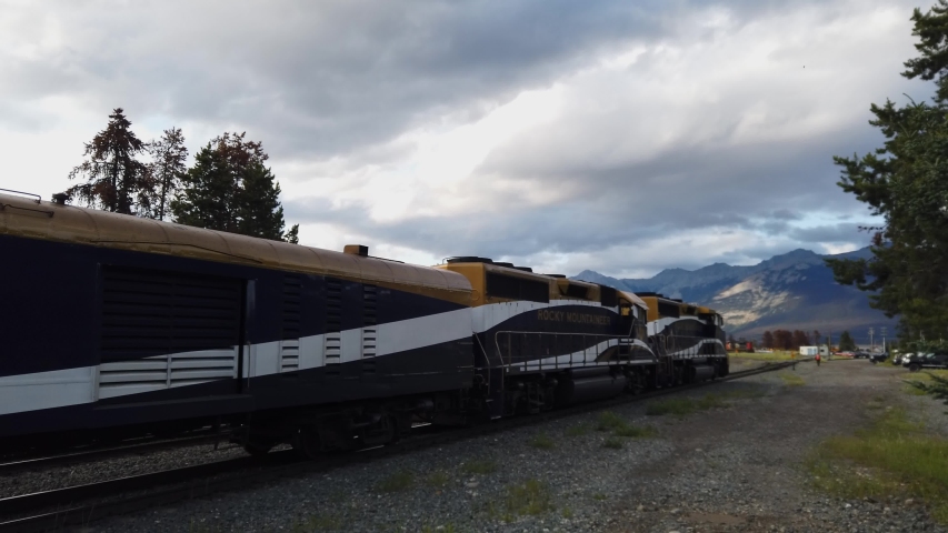 Train pulling into Jasper, Alberta Train Station