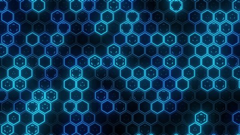 Abstract futuristic hexagon glowing neon surface, structure. HUD. Seamless loop