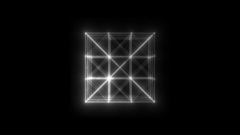 Rotating glowing cube HUD element. Plexus style connecting lines and dots. Seamless loop