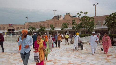 Amritsar, India - Circa October 2019. Devotees visited Golden temple in Amritsar.