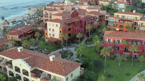 Cabo San Lucas / Mexico - 11 25 2019: Sheraton Hotel resort on Cabo San Lucas coast, Baja California Sur Mexico, drone