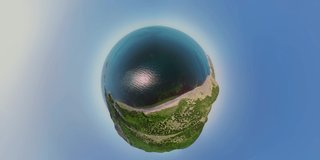 Tiny Little Planet With Forest and Sea, Beautiful Scenery, Video 360 Degree, VR