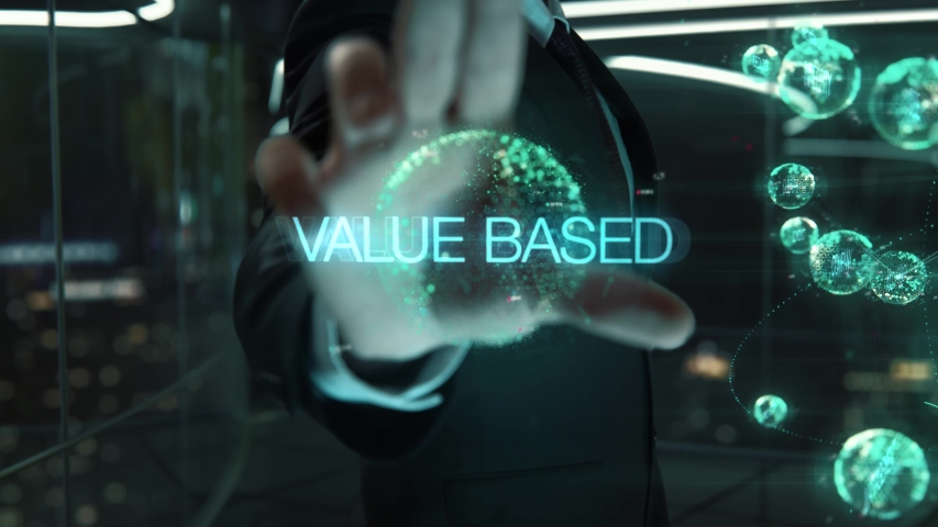 Businessman with Value Based hologram concept
