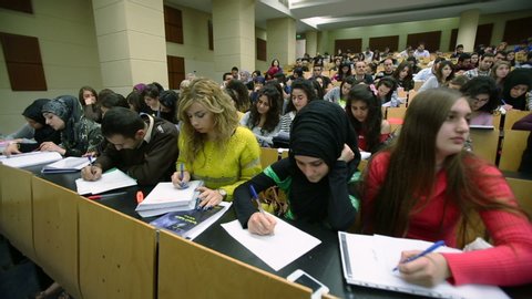 LEBANESE UNIVERSITY, BEIRUT, LEBANON - 2015: Students attend Law classroom, Faculty of Law. The Lebanese University is the only public institution for higher learning in Lebanon.
