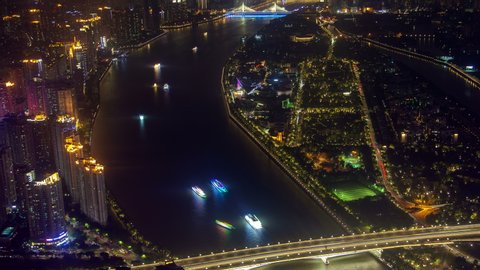 Guangzhou Pearl river divides districts in China timelapse zoom out